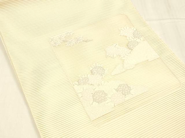平和屋着物＊夏物 絽綴れ 八寸名古屋帯 草花文 銀糸 正絹 逸品 DABC8673cm