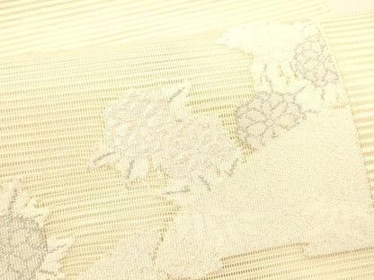 平和屋着物＊夏物 絽綴れ 八寸名古屋帯 草花文 銀糸 正絹 逸品 DABC8673cm