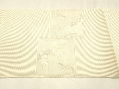 平和屋着物＊夏物 絽綴れ 八寸名古屋帯 草花文 銀糸 正絹 逸品 DABC8673cm