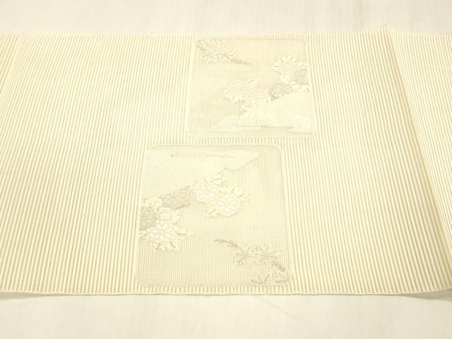 平和屋着物＊夏物 絽綴れ 八寸名古屋帯 草花文 銀糸 正絹 逸品 DABC8673cm