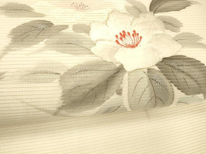 平和屋着物＊夏物 九寸名古屋帯 作家物 手描き 刺繍 草花文 銀彩 正絹 逸品 DABC8675cm