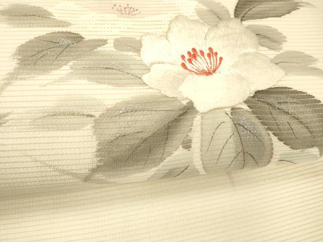 平和屋着物＊夏物 九寸名古屋帯 作家物 手描き 刺繍 草花文 銀彩 正絹 逸品 DABC8675cm