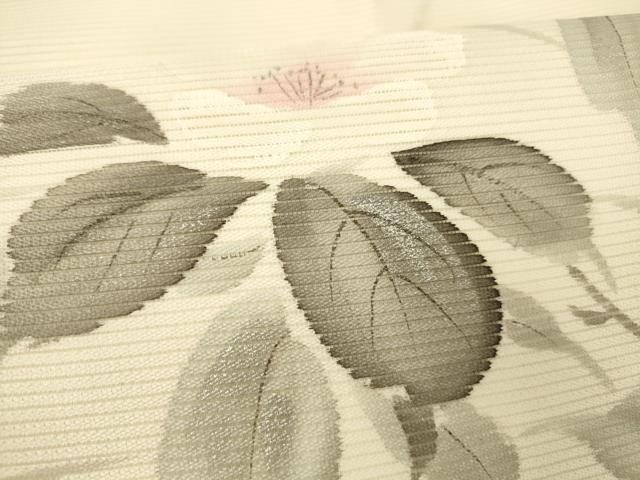 平和屋着物＊夏物 九寸名古屋帯 作家物 手描き 刺繍 草花文 銀彩 正絹 逸品 DABC8675cm