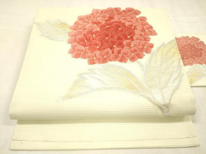 平和屋着物＊夏物 九寸名古屋帯 唐織 紫陽花 金銀糸 正絹 逸品 DABC8682cm