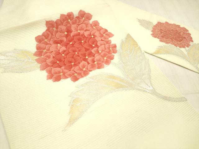 平和屋着物＊夏物 九寸名古屋帯 唐織 紫陽花 金銀糸 正絹 逸品 DABC8682cm
