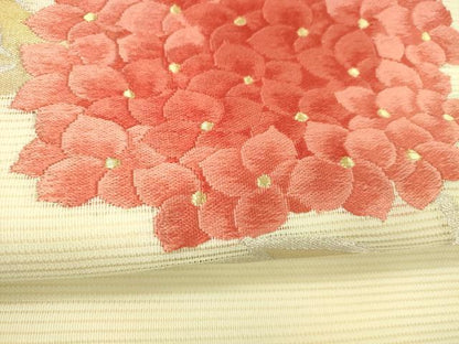 平和屋着物＊夏物 九寸名古屋帯 唐織 紫陽花 金銀糸 正絹 逸品 DABC8682cm