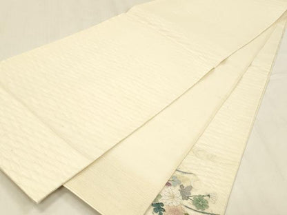 平和屋着物＊夏物 太鼓柄袋帯 流水草花文 金銀糸 正絹 逸品 DABC8687cm