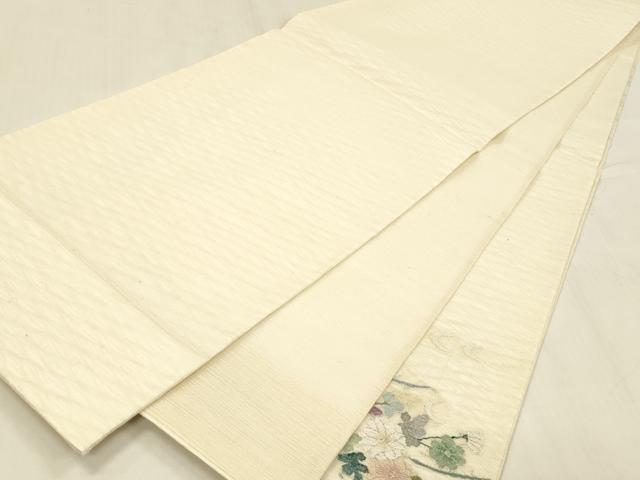 平和屋着物＊夏物 太鼓柄袋帯 流水草花文 金銀糸 正絹 逸品 DABC8687cm
