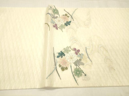 平和屋着物＊夏物 太鼓柄袋帯 流水草花文 金銀糸 正絹 逸品 DABC8687cm