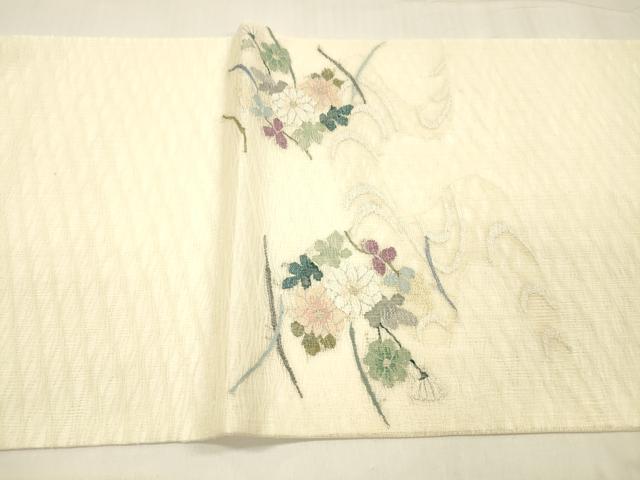 平和屋着物＊夏物 太鼓柄袋帯 流水草花文 金銀糸 正絹 逸品 DABC8687cm