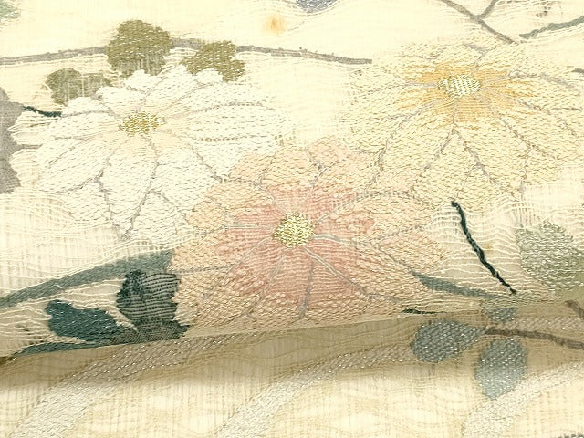 平和屋着物＊夏物 太鼓柄袋帯 流水草花文 金銀糸 正絹 逸品 DABC8687cm