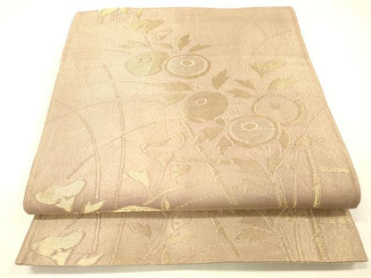 平和屋着物＊夏物 六通柄袋帯 草花文 金銀糸 正絹 逸品 DABC8689cm