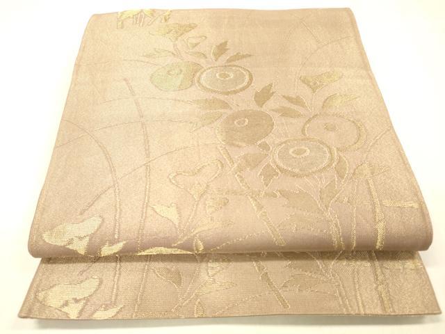 平和屋着物＊夏物 六通柄袋帯 草花文 金銀糸 正絹 逸品 DABC8689cm