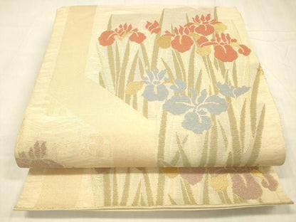 平和屋着物＊夏物 六通柄 本袋帯 杜若 金糸 正絹 逸品 DABC8690cm