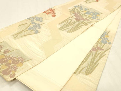 平和屋着物＊夏物 六通柄 本袋帯 杜若 金糸 正絹 逸品 DABC8690cm