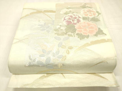 平和屋着物＊夏物 六通柄袋帯 雪芝花文 金銀糸 正絹 逸品 DABC8691cm