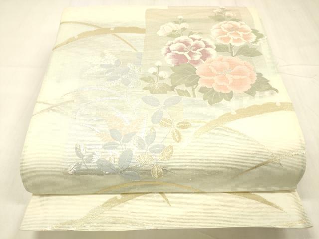 平和屋着物＊夏物 六通柄袋帯 雪芝花文 金銀糸 正絹 逸品 DABC8691cm