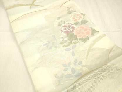 平和屋着物＊夏物 六通柄袋帯 雪芝花文 金銀糸 正絹 逸品 DABC8691cm