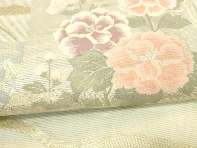 平和屋着物＊夏物 六通柄袋帯 雪芝花文 金銀糸 正絹 逸品 DABC8691cm