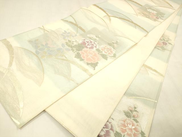 平和屋着物＊夏物 六通柄袋帯 雪芝花文 金銀糸 正絹 逸品 DABC8691cm