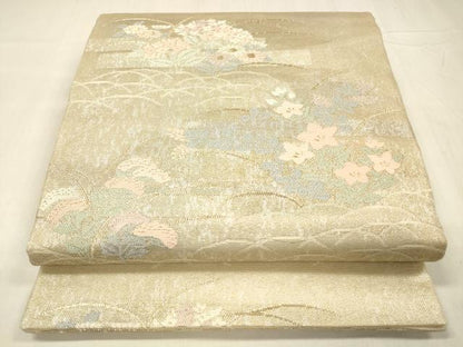 平和屋着物＊夏物 六通柄袋帯 草花文 金銀糸 正絹 逸品 DABC8694cm