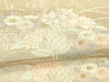 平和屋着物＊夏物 六通柄袋帯 草花文 金銀糸 正絹 逸品 DABC8694cm