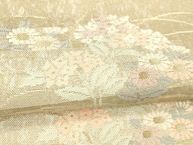 平和屋着物＊夏物 六通柄袋帯 草花文 金銀糸 正絹 逸品 DABC8694cm