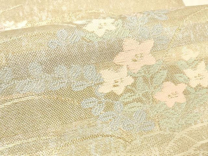 平和屋着物＊夏物 六通柄袋帯 草花文 金銀糸 正絹 逸品 DABC8694cm