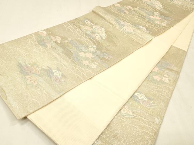 平和屋着物＊夏物 六通柄袋帯 草花文 金銀糸 正絹 逸品 DABC8694cm