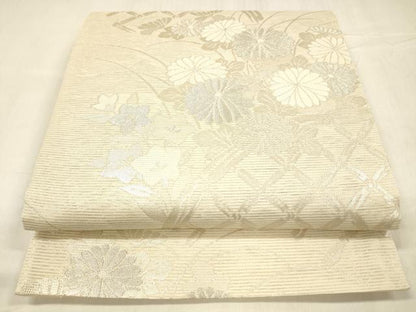 平和屋着物＊夏物 六通柄袋帯 玉すだれ 籬草花文 銀糸 正絹 逸品 DABC8697cm