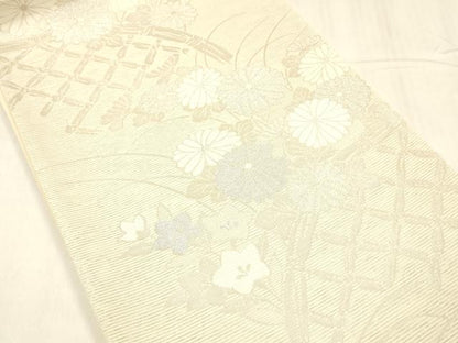 平和屋着物＊夏物 六通柄袋帯 玉すだれ 籬草花文 銀糸 正絹 逸品 DABC8697cm