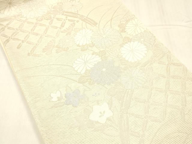 平和屋着物＊夏物 六通柄袋帯 玉すだれ 籬草花文 銀糸 正絹 逸品 DABC8697cm