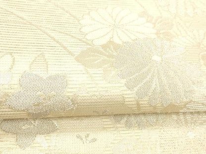 平和屋着物＊夏物 六通柄袋帯 玉すだれ 籬草花文 銀糸 正絹 逸品 DABC8697cm