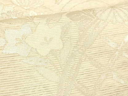 平和屋着物＊夏物 六通柄袋帯 玉すだれ 籬草花文 銀糸 正絹 逸品 DABC8697cm