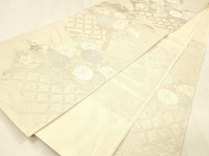 平和屋着物＊夏物 六通柄袋帯 玉すだれ 籬草花文 銀糸 正絹 逸品 DABC8697cm
