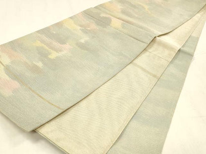 平和屋着物＊夏物 六通柄袋帯 霞文 銀糸 正絹 逸品 DABC8698cm