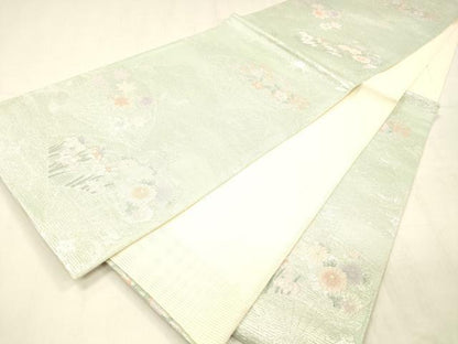 平和屋着物＊夏物 六通柄袋帯 扇面草花文 銀糸 正絹 逸品 DABC8699cm