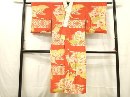 平和屋着物■長襦袢　袷　駒刺繍　宝尽くし飛鶴花文　松竹梅　正絹　逸品　DABC8706cm