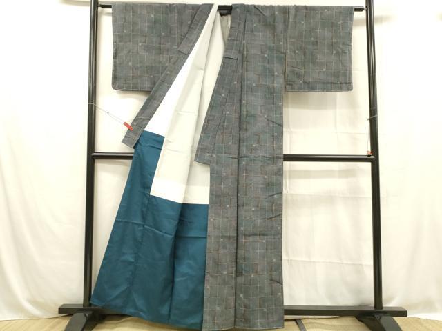 平和屋着物■上質な紬　格子　正絹　逸品　DABC8709cm