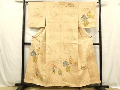 平和屋着物■訪問着 手描き 人物草花文 正絹 逸品 DABC8710cm