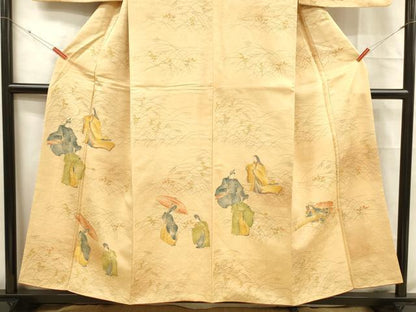 平和屋着物■訪問着 手描き 人物草花文 正絹 逸品 DABC8710cm