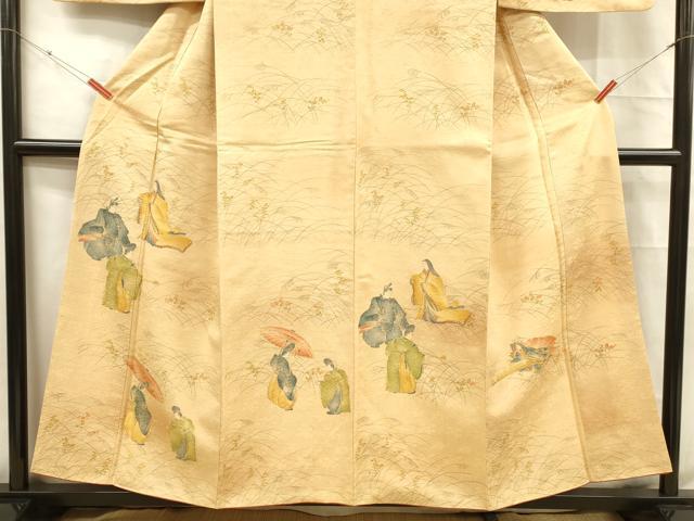 平和屋着物■訪問着 手描き 人物草花文 正絹 逸品 DABC8710cm
