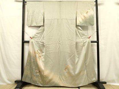 平和屋着物■訪問着 流水草花文 暈し染め 金銀彩 正絹 逸品 DABC8716cm