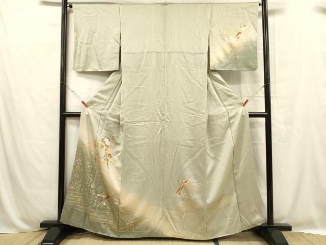 平和屋着物■訪問着 流水草花文 暈し染め 金銀彩 正絹 逸品 DABC8716cm