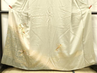 平和屋着物■訪問着 流水草花文 暈し染め 金銀彩 正絹 逸品 DABC8716cm