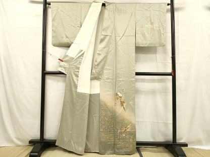平和屋着物■訪問着 流水草花文 暈し染め 金銀彩 正絹 逸品 DABC8716cm