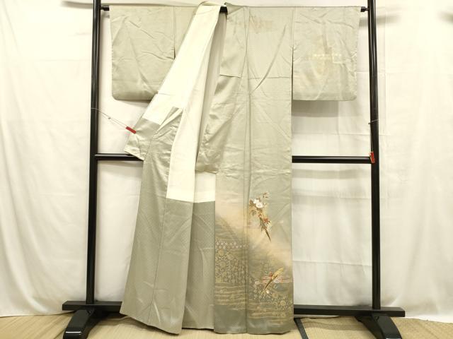 平和屋着物■訪問着 流水草花文 暈し染め 金銀彩 正絹 逸品 DABC8716cm