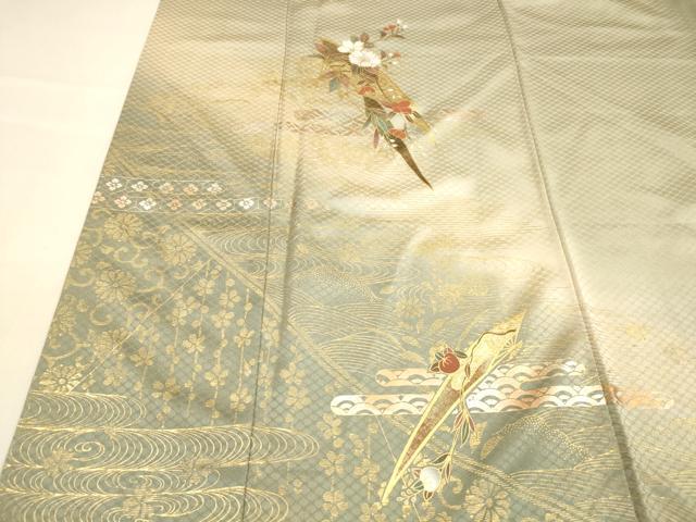 平和屋着物■訪問着 流水草花文 暈し染め 金銀彩 正絹 逸品 DABC8716cm