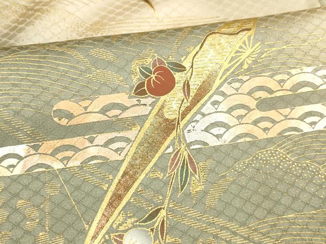 平和屋着物■訪問着 流水草花文 暈し染め 金銀彩 正絹 逸品 DABC8716cm
