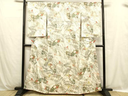 平和屋着物■上質な小紋 扇面草花文 金彩 正絹 逸品 DABC8718cm